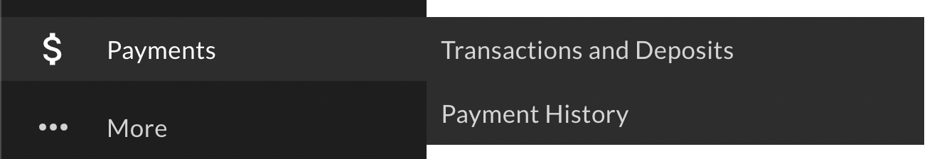 Payments menu.