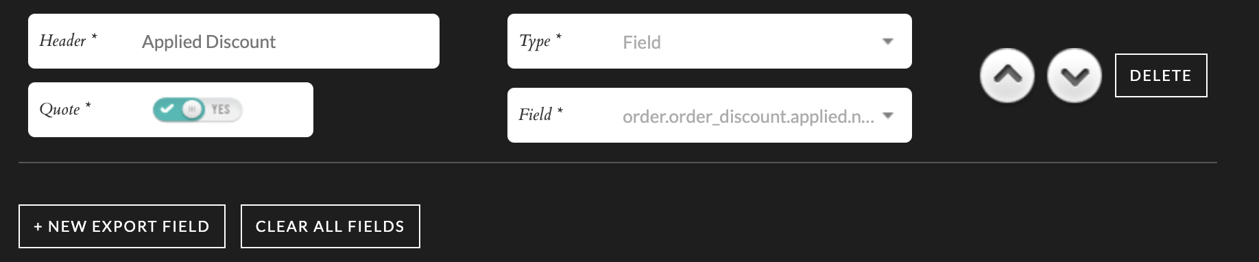 Order export definition.