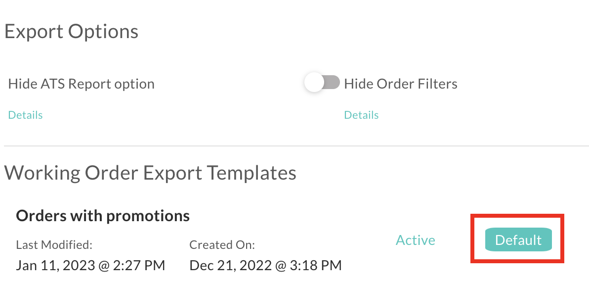 Default order export template.