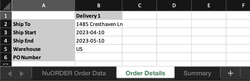 Order details tab.