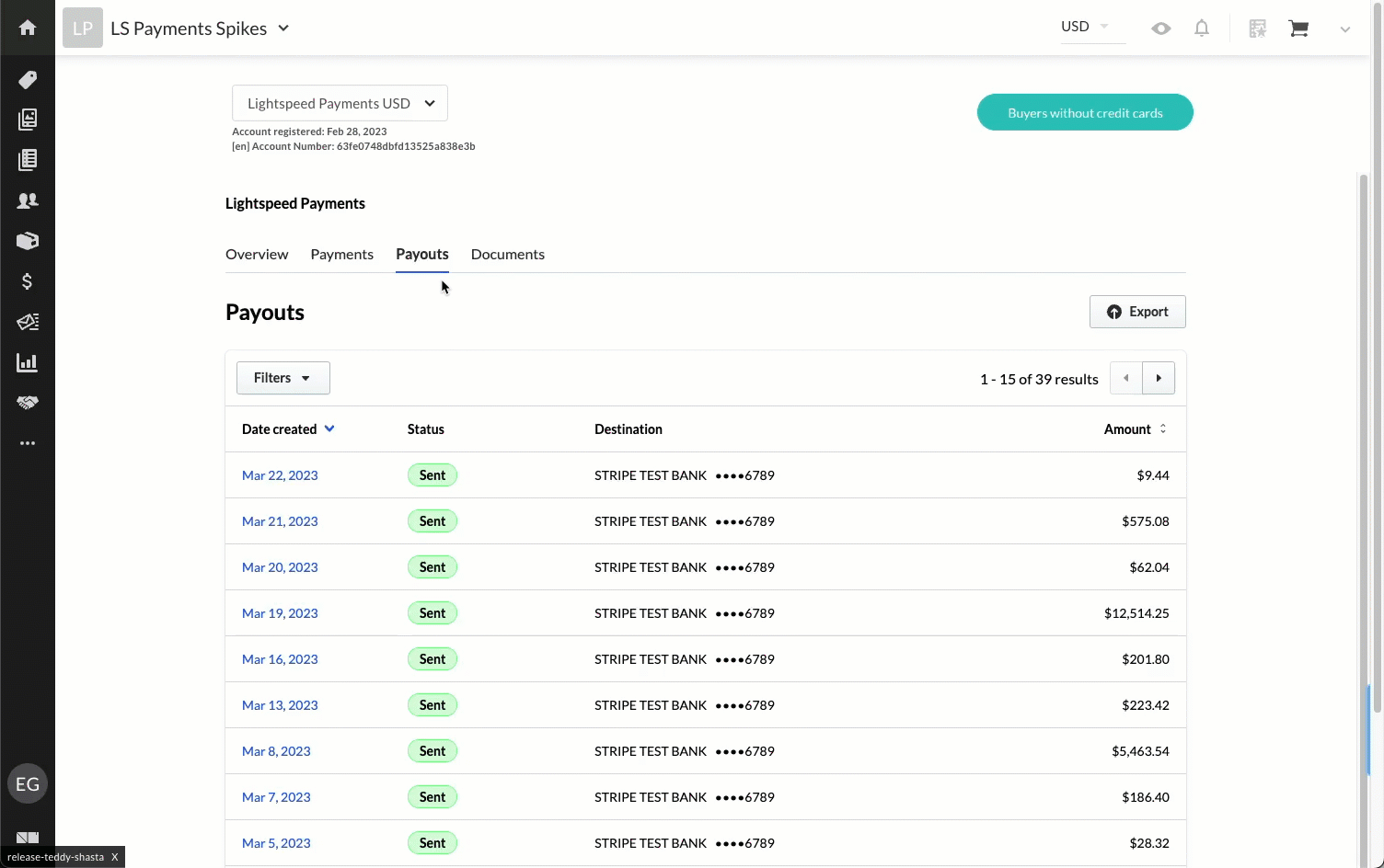 Payout Details export.