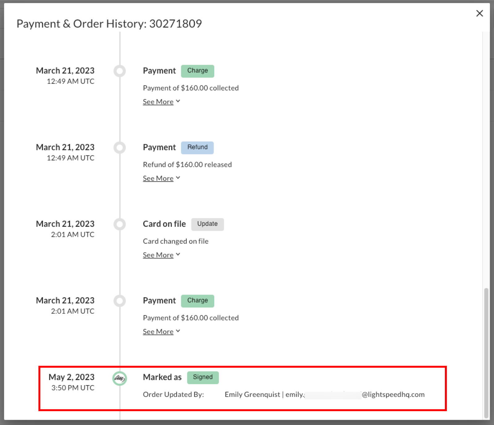 Payment and order history.