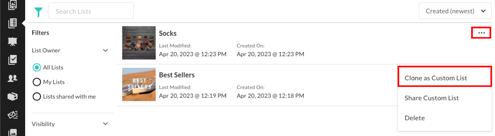 Custom List example.