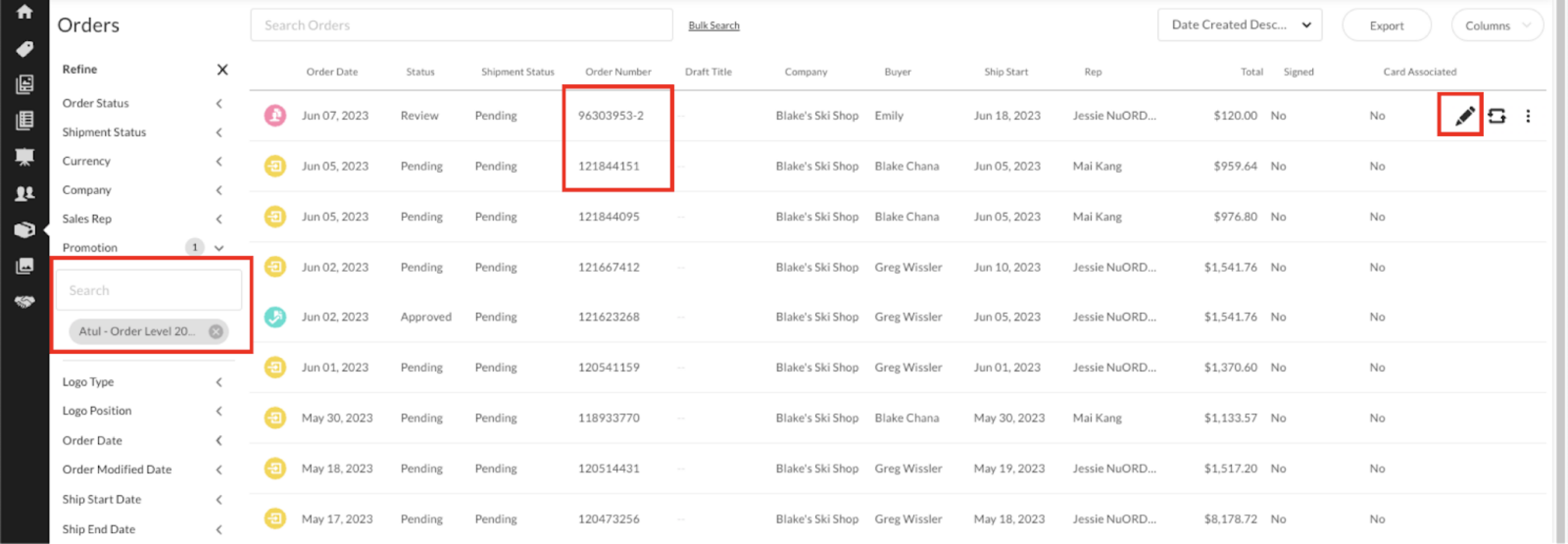 Orders page.