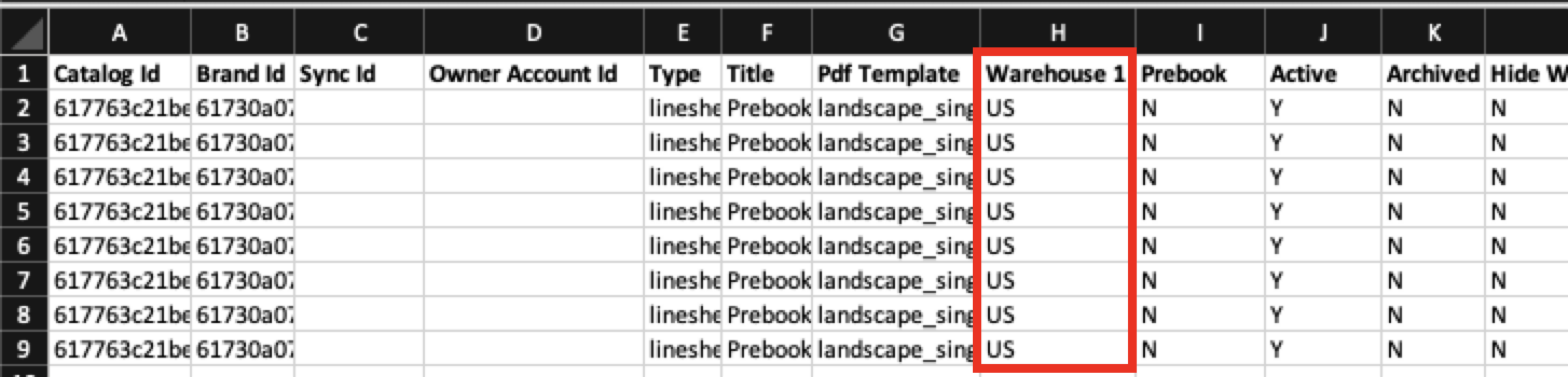 Linesheet export file.