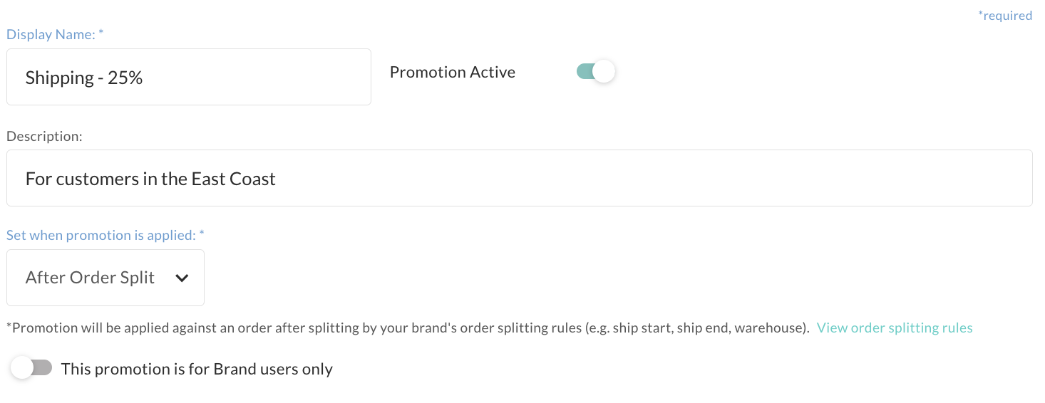 Create or edit a shipping promotion.
