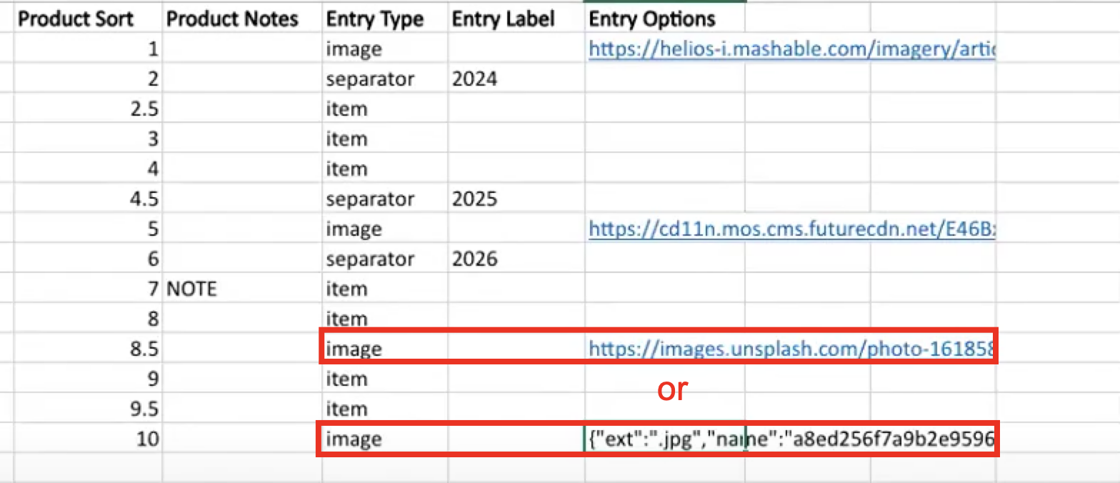 Entry Options.