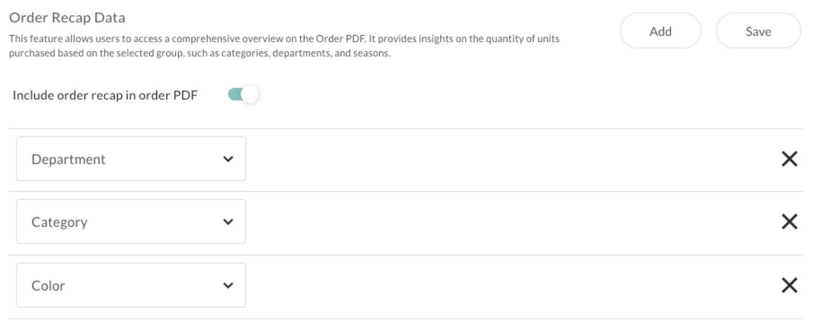 Order Recap Data in Order Settings.