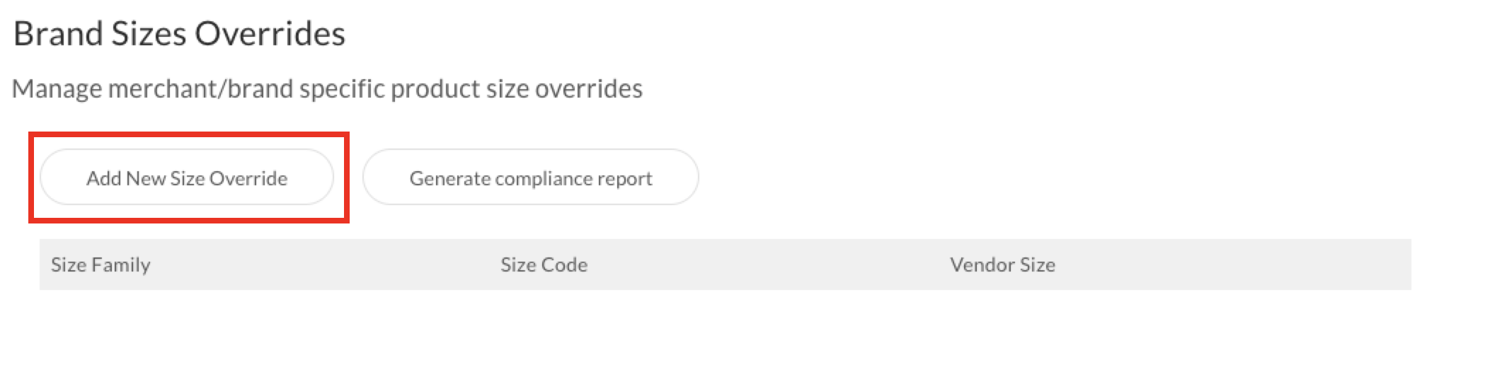 Add New Size Override.