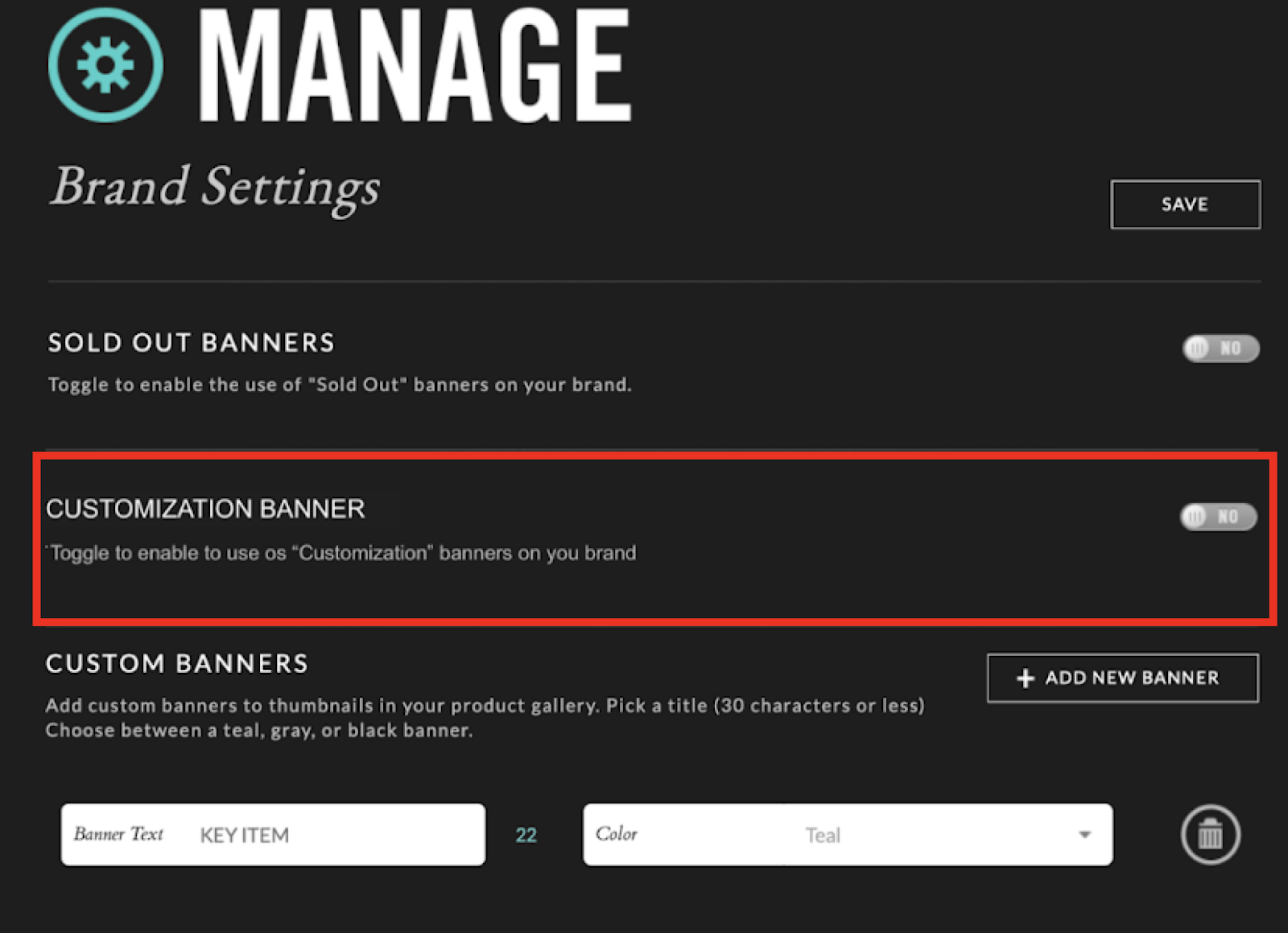 Customizable banner toggle.