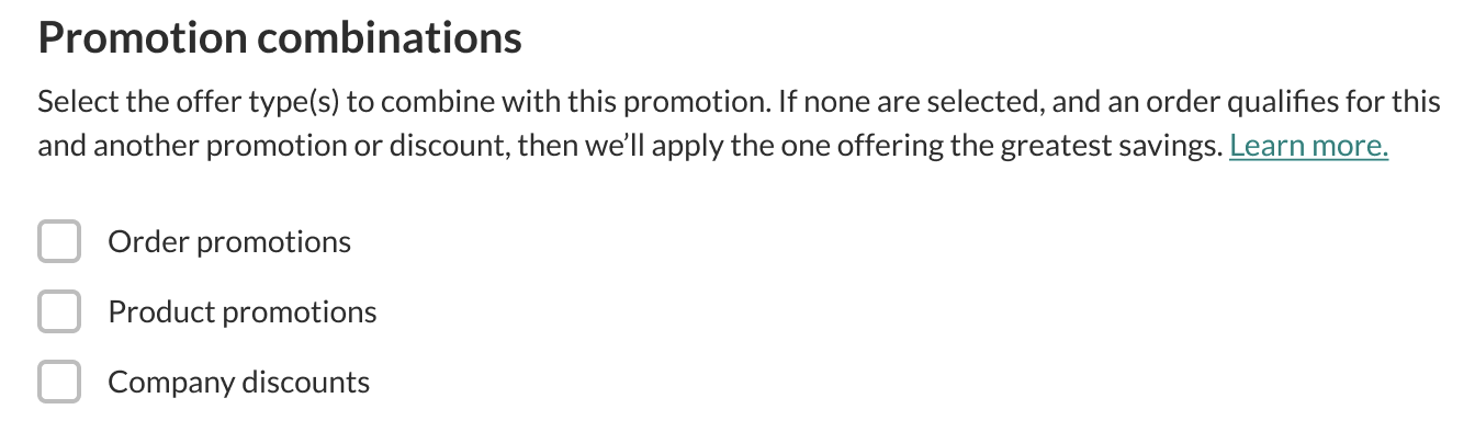 Promotion combinations.