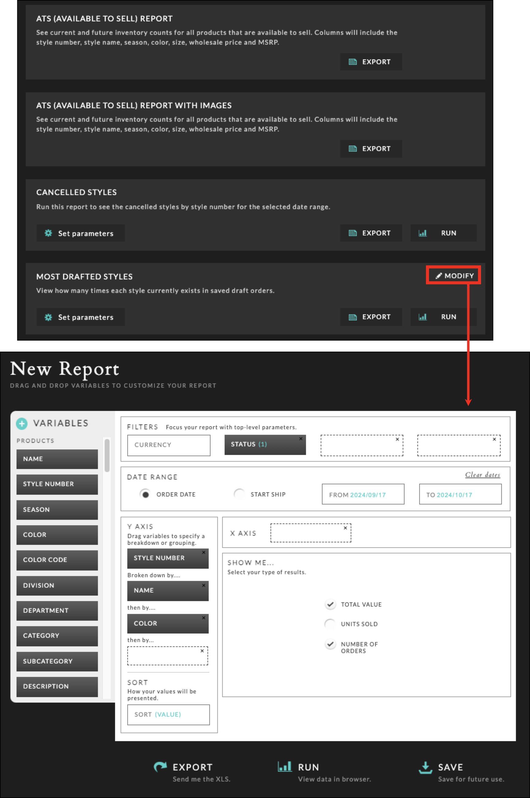 Modify a report.