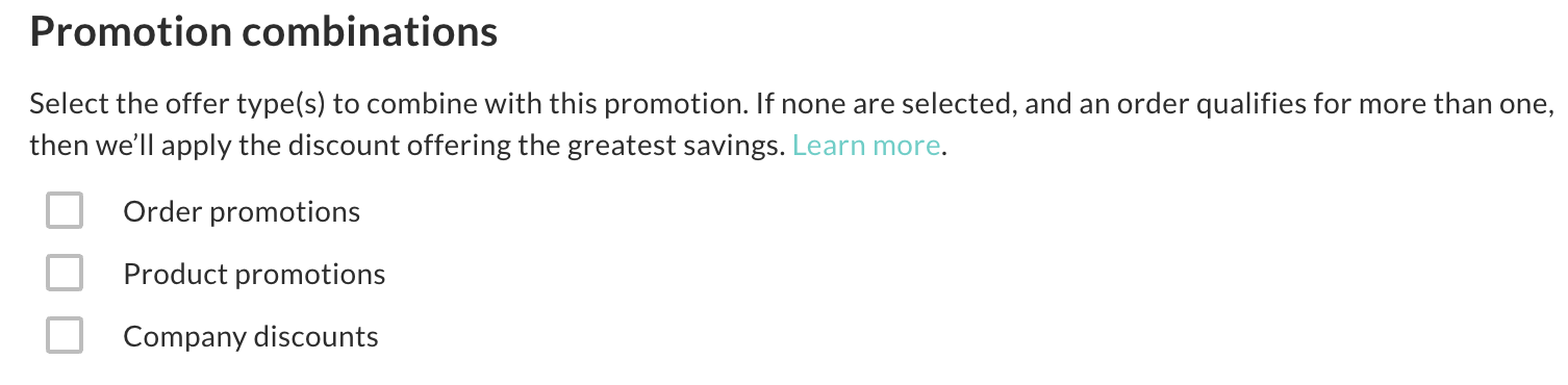 Promotion combinations.