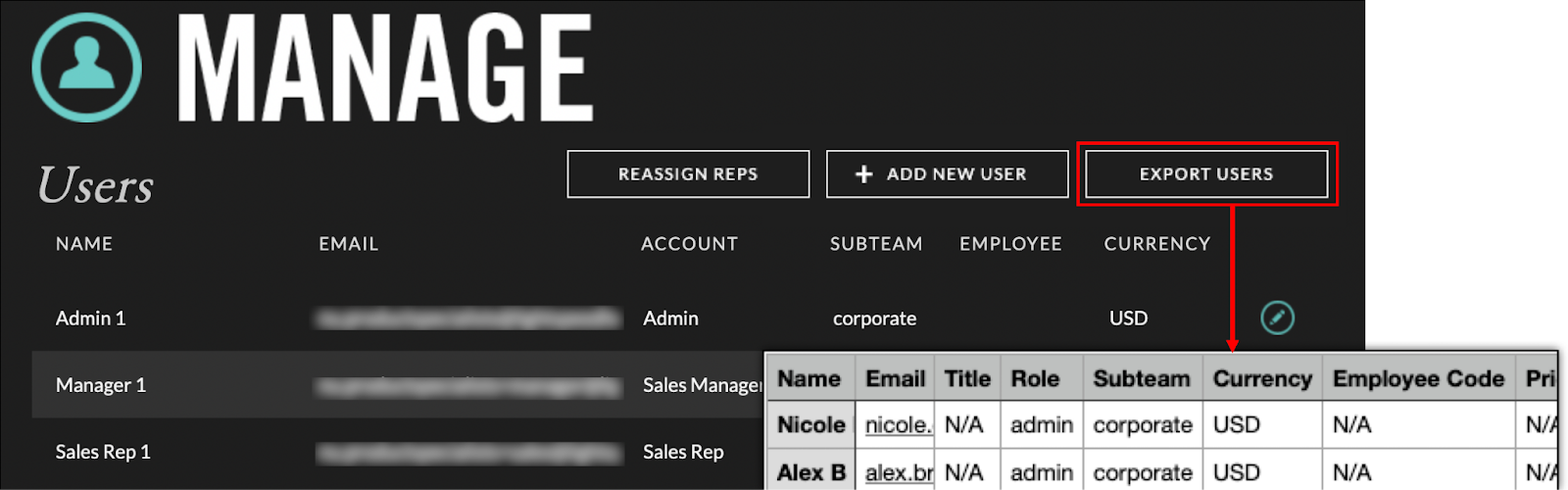 Export users.