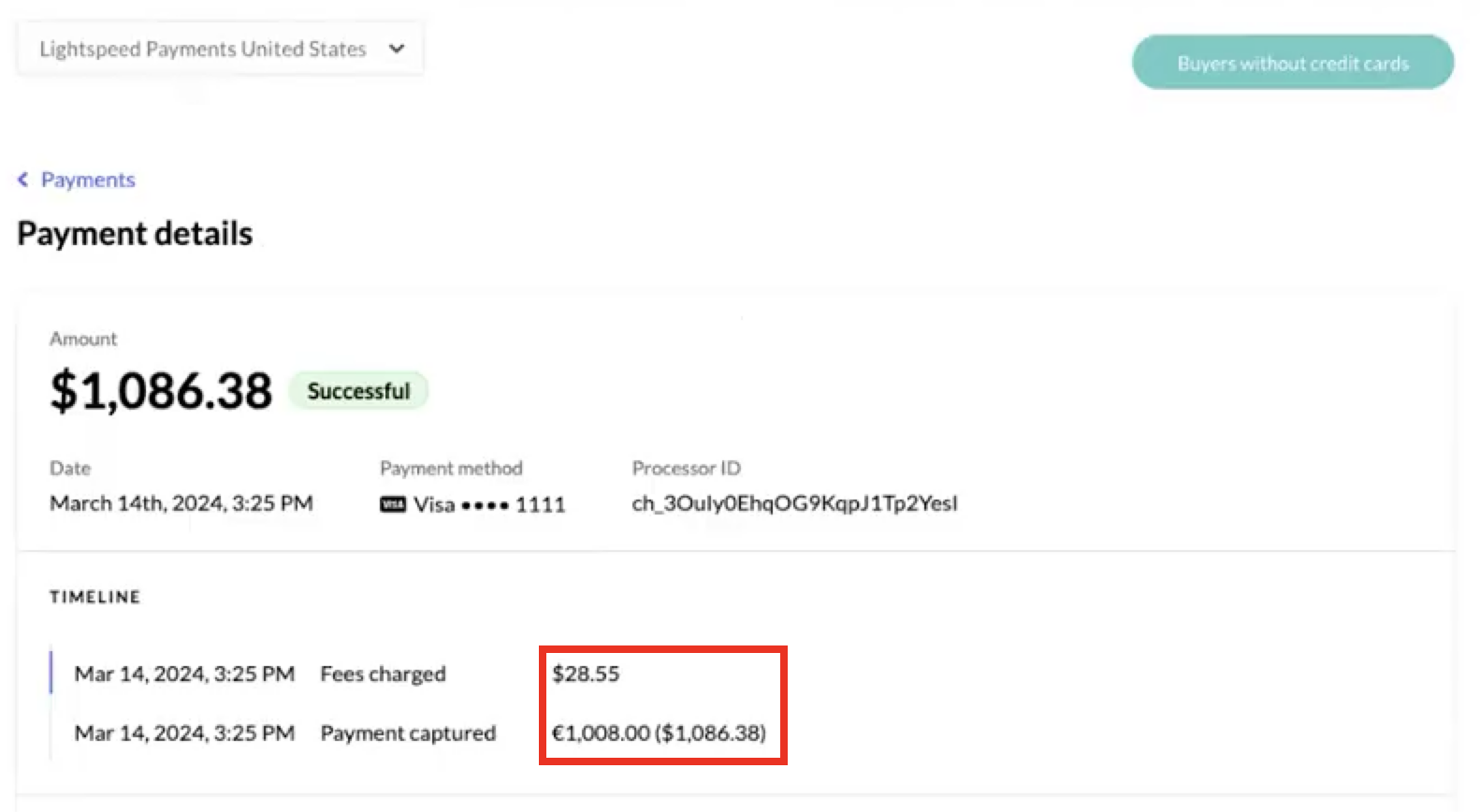 Image of an example payment.
