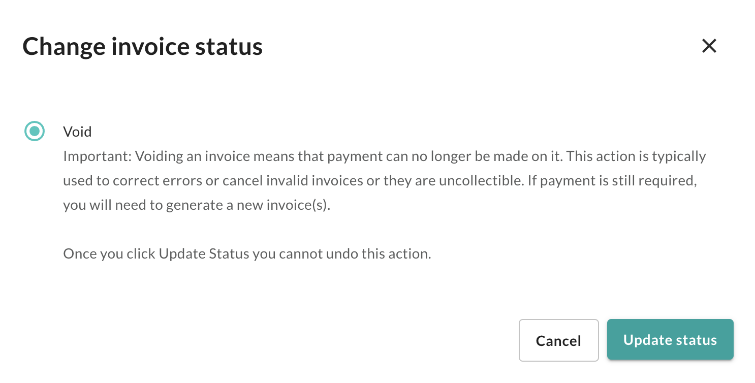 Image of change invoice status window.