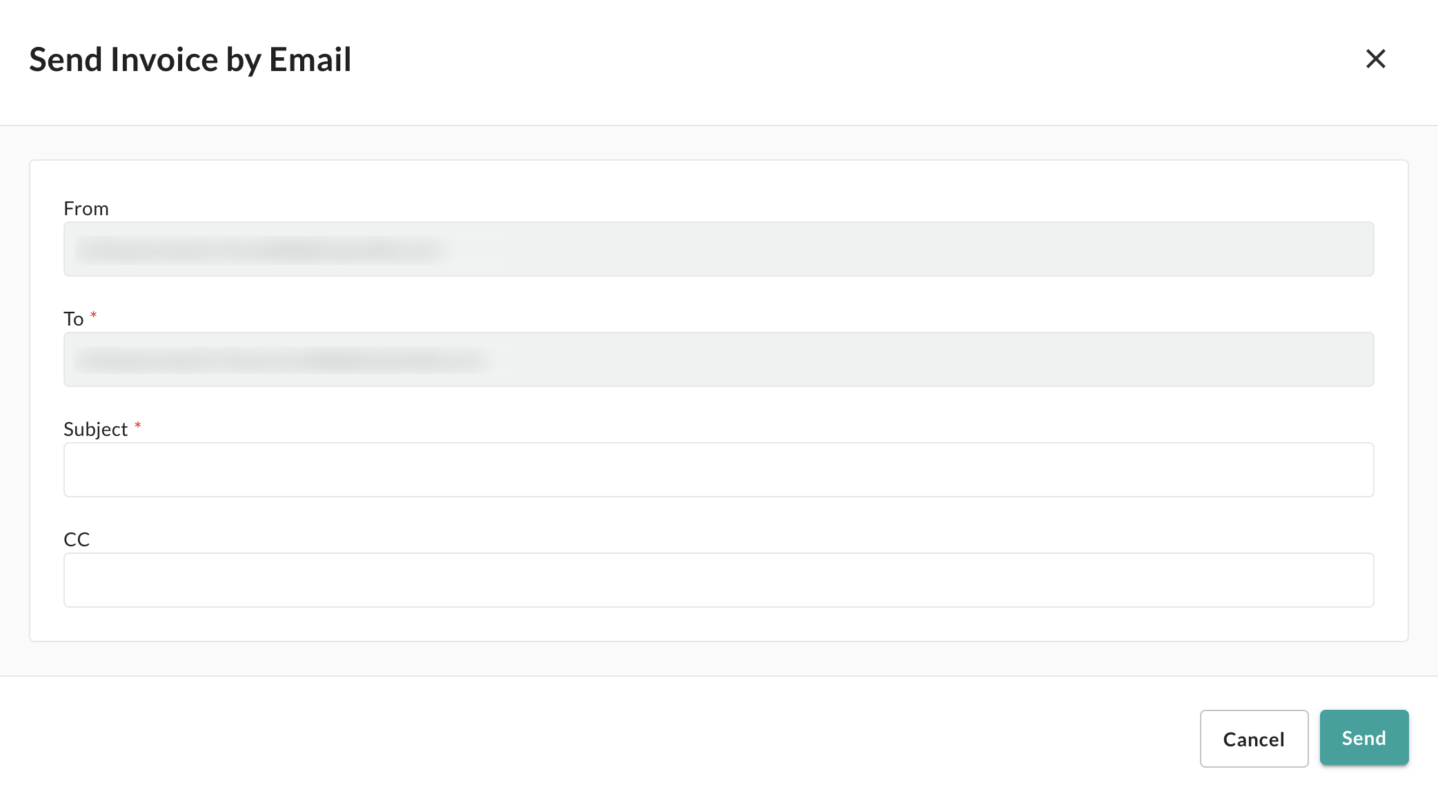 Image of send invoice by email window.