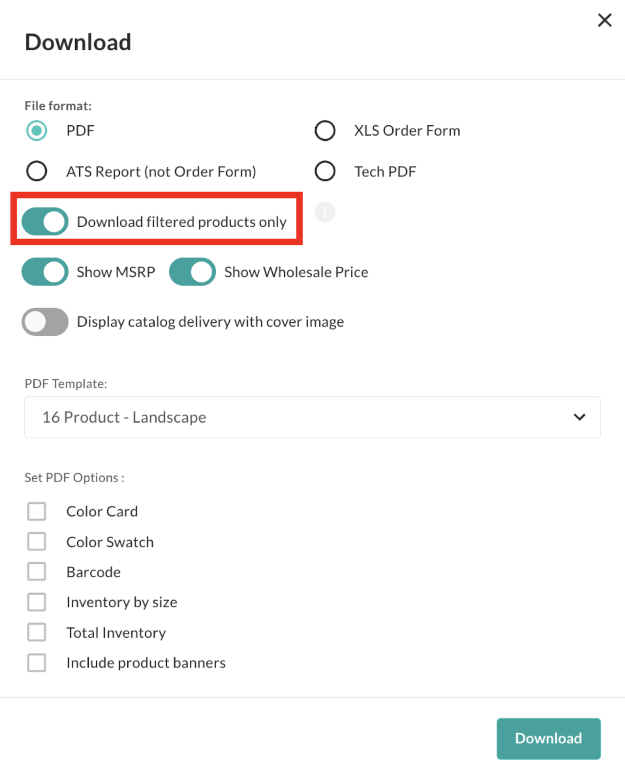 Image of Download Linesheet window.