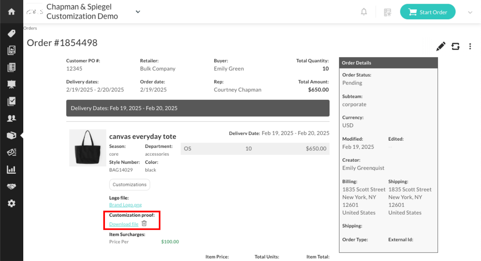 Image of an order with a Customization Proof.
