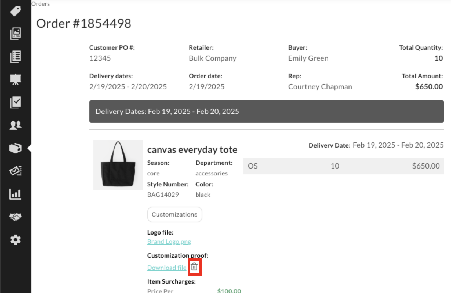 Image of an order with a Customization Proof.
