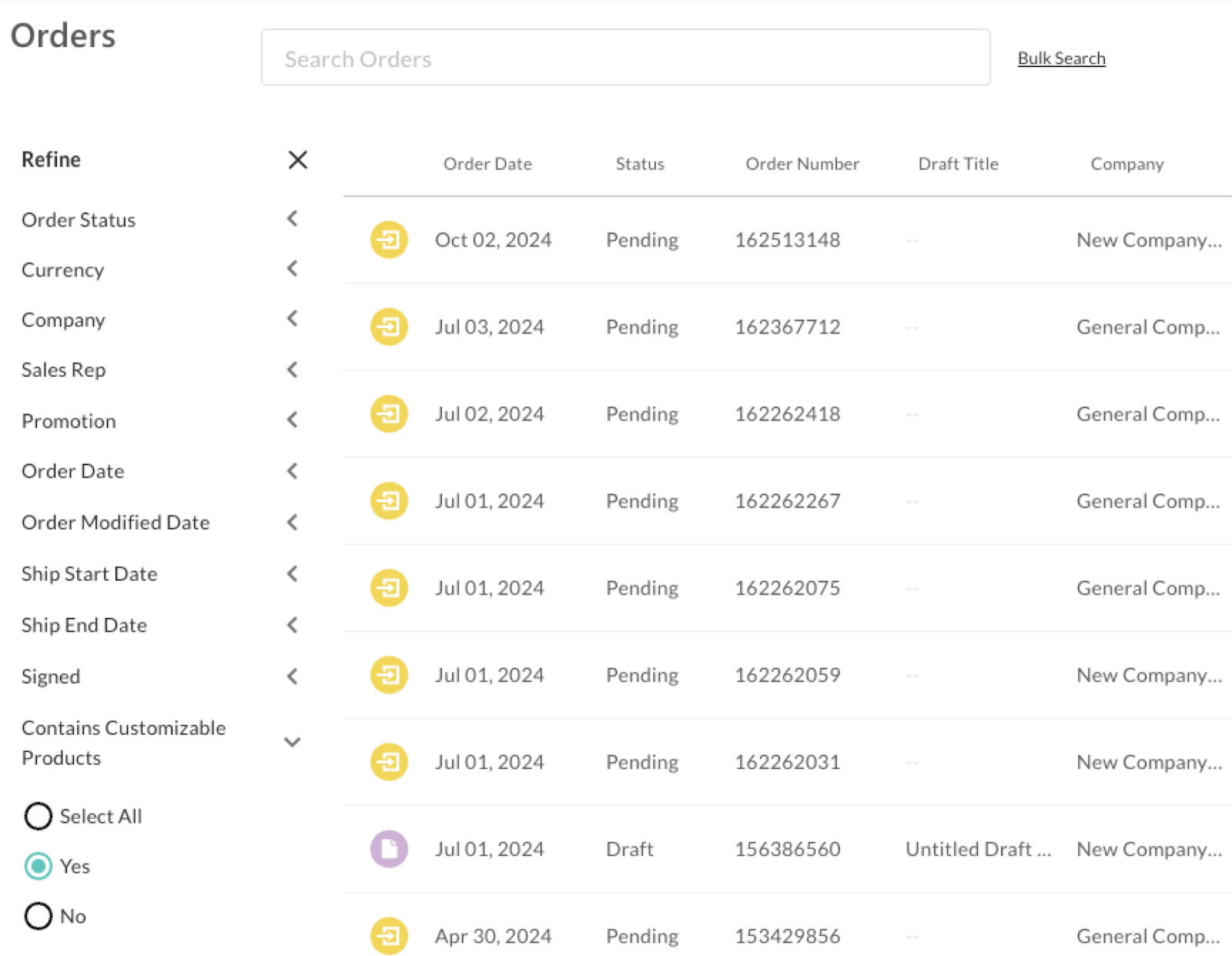 Image of Orders page.