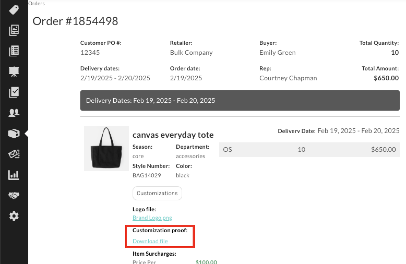 Image of an Order Details page.
