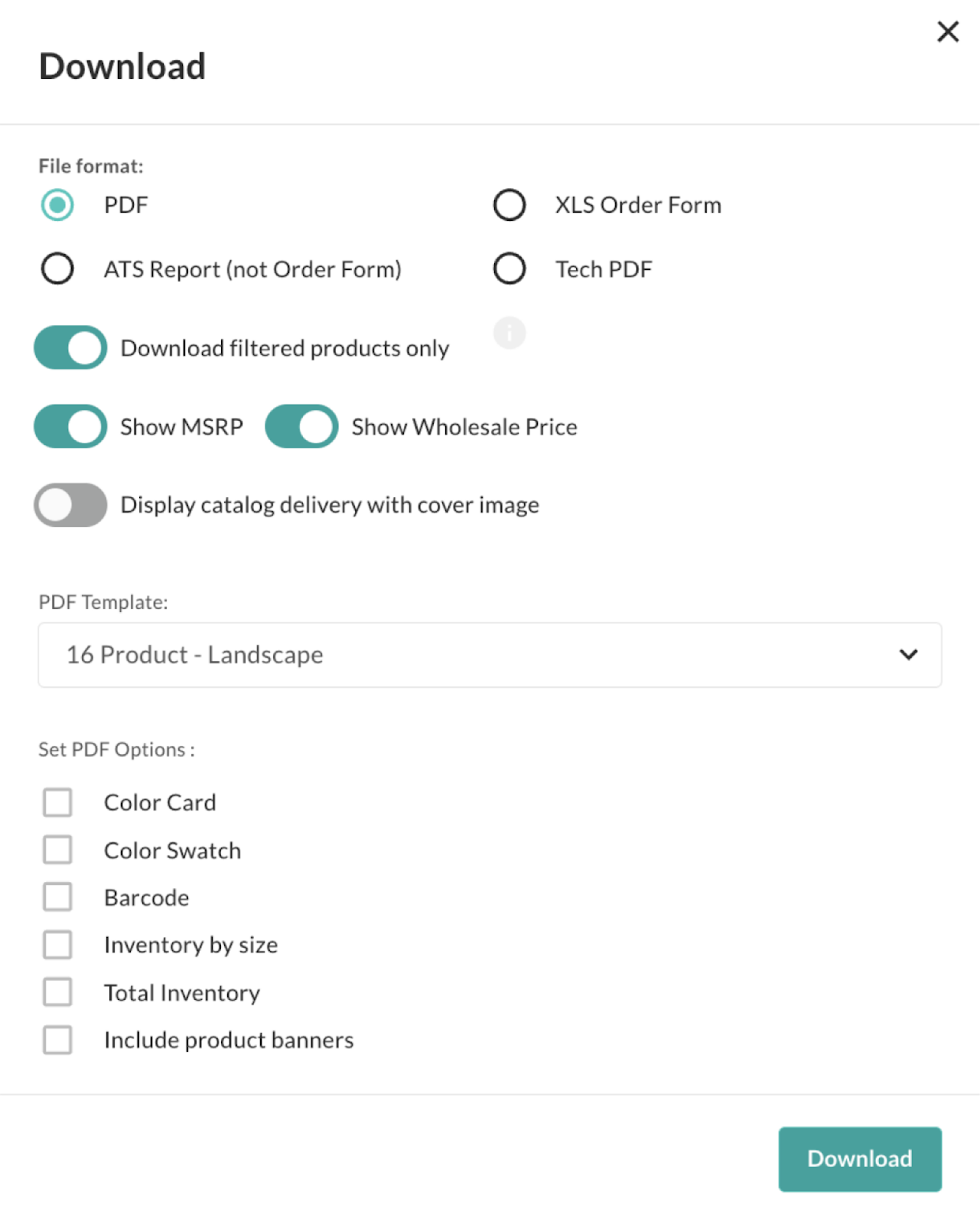 Image of the Download Linesheet window.
