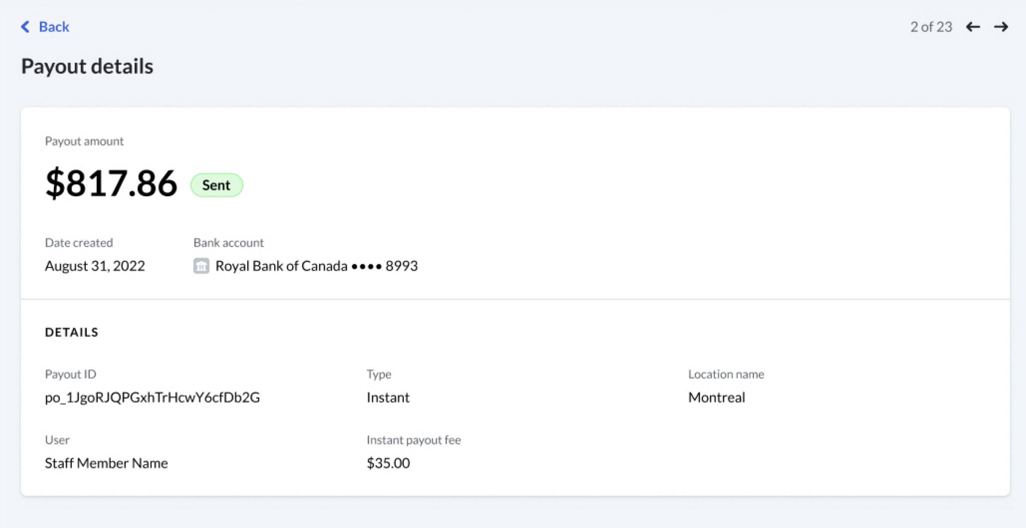 Image of Payout details.