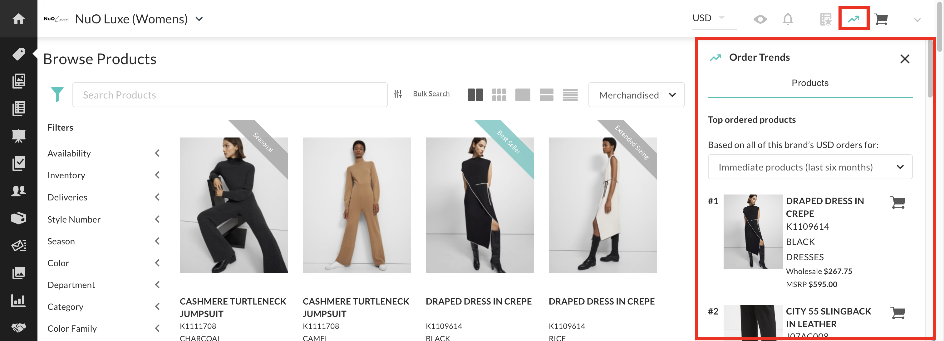 Order Trends displayed in the Product Gallery.
