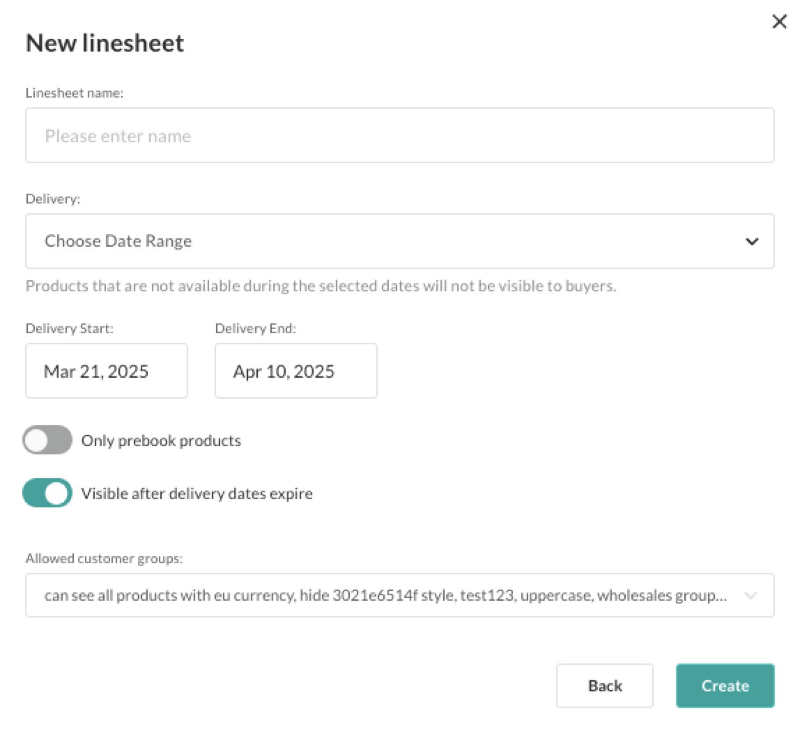 Image of New linesheet window.