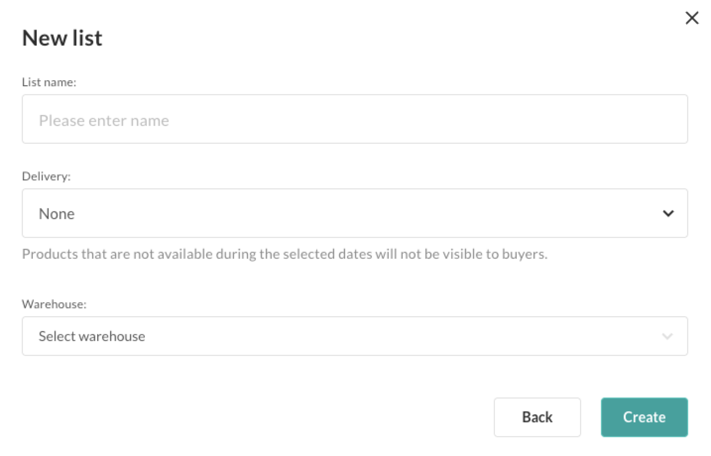 Image of New list window.