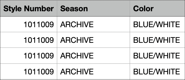 Image of Season column after updating it to ARCHIVE.
