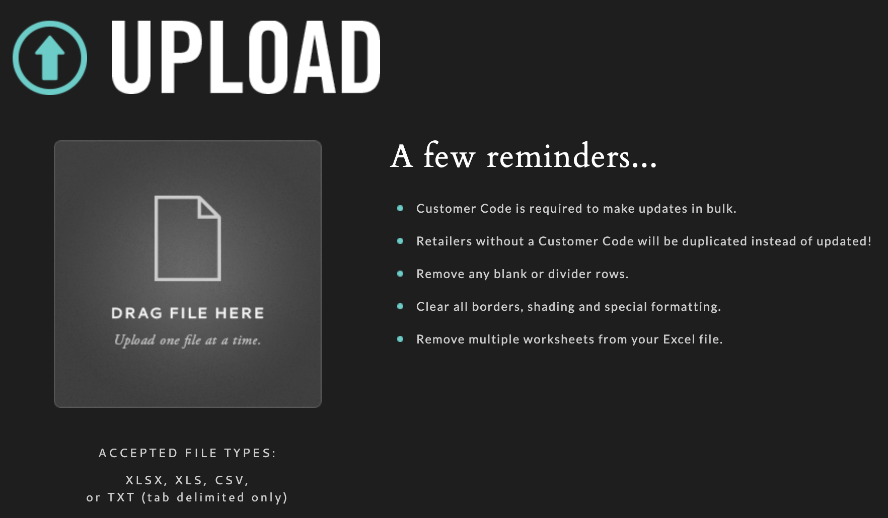 Image of Upload section with dark background.