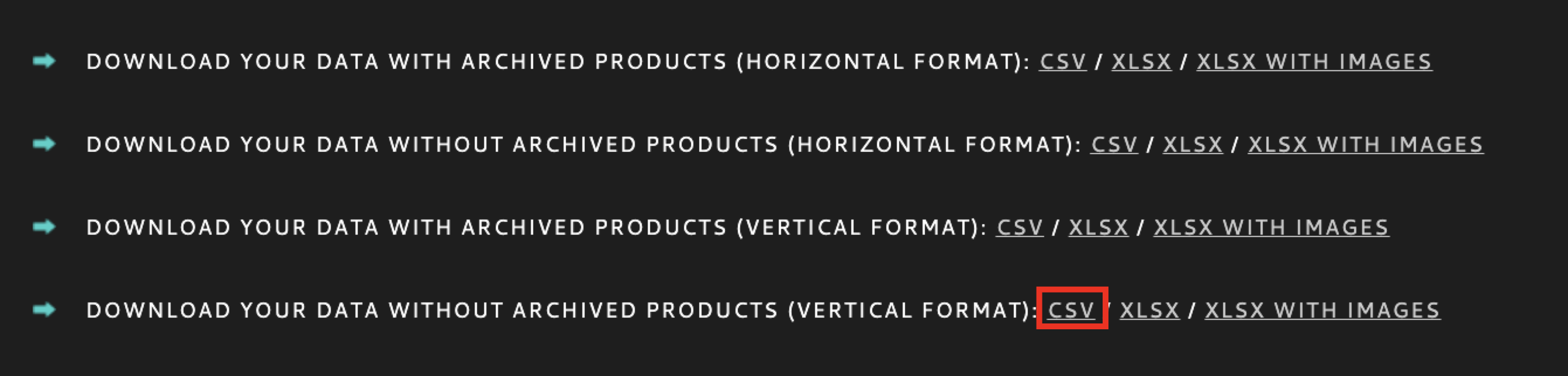 Image of Product Data download section with a dark background.