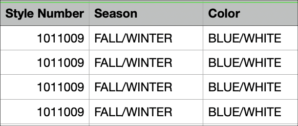 Image of Season column before updating it to ARCHIVE.