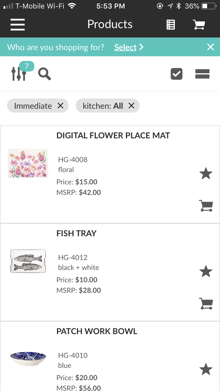 Products screen 1.