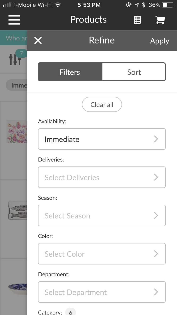 Products screen 2.