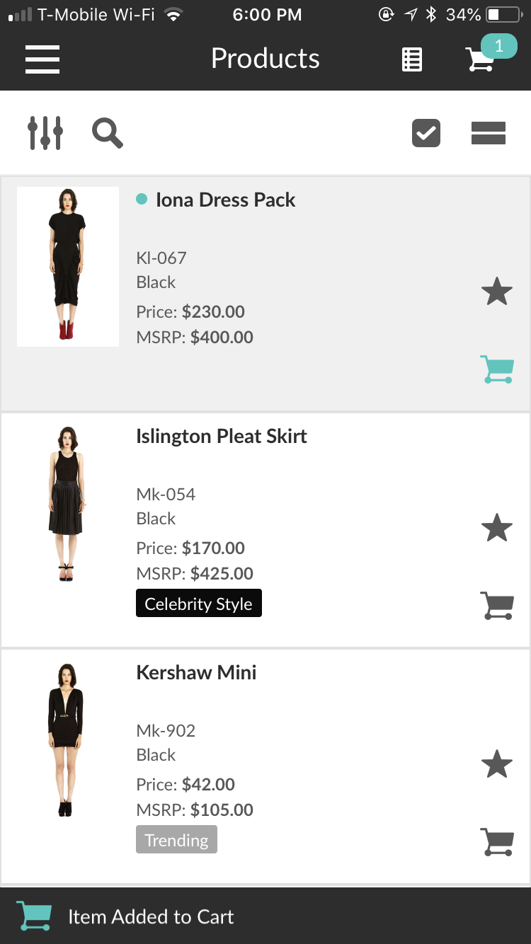 Enter quantities and add to cart screen 3.