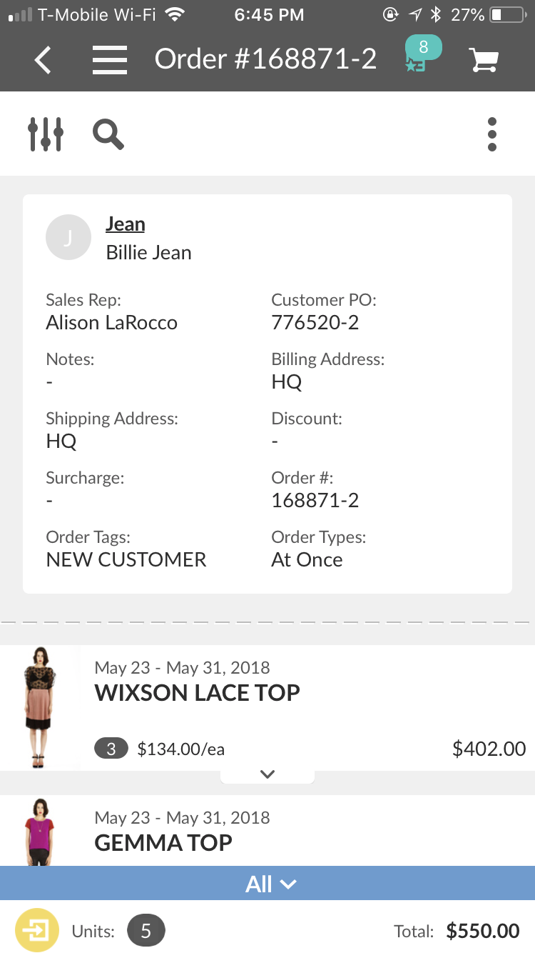 Orders screen 2.