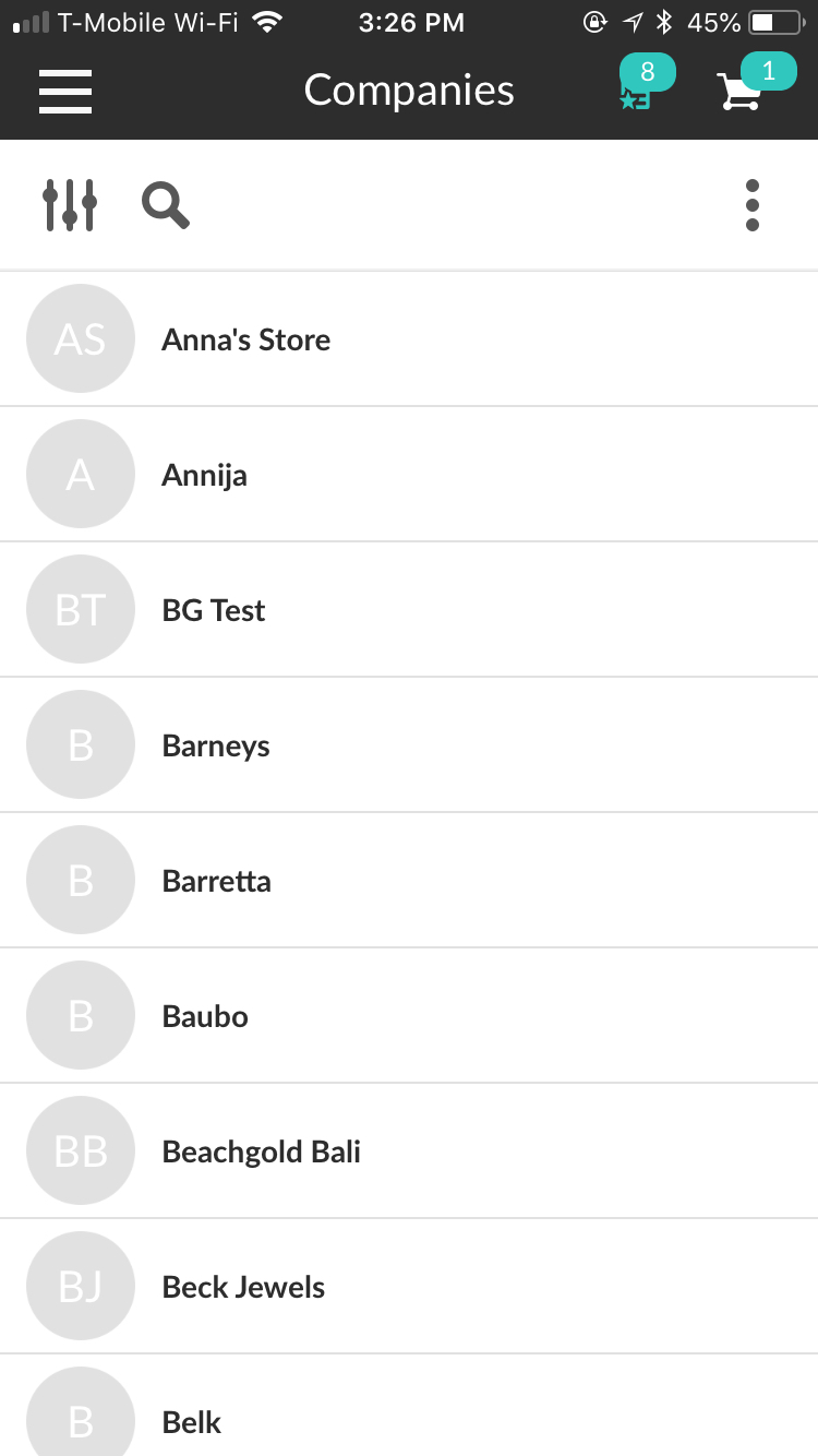 Contacts screen 1.