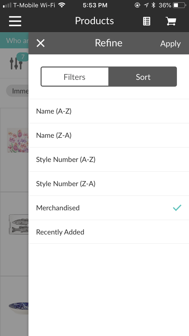 Products screen 3.