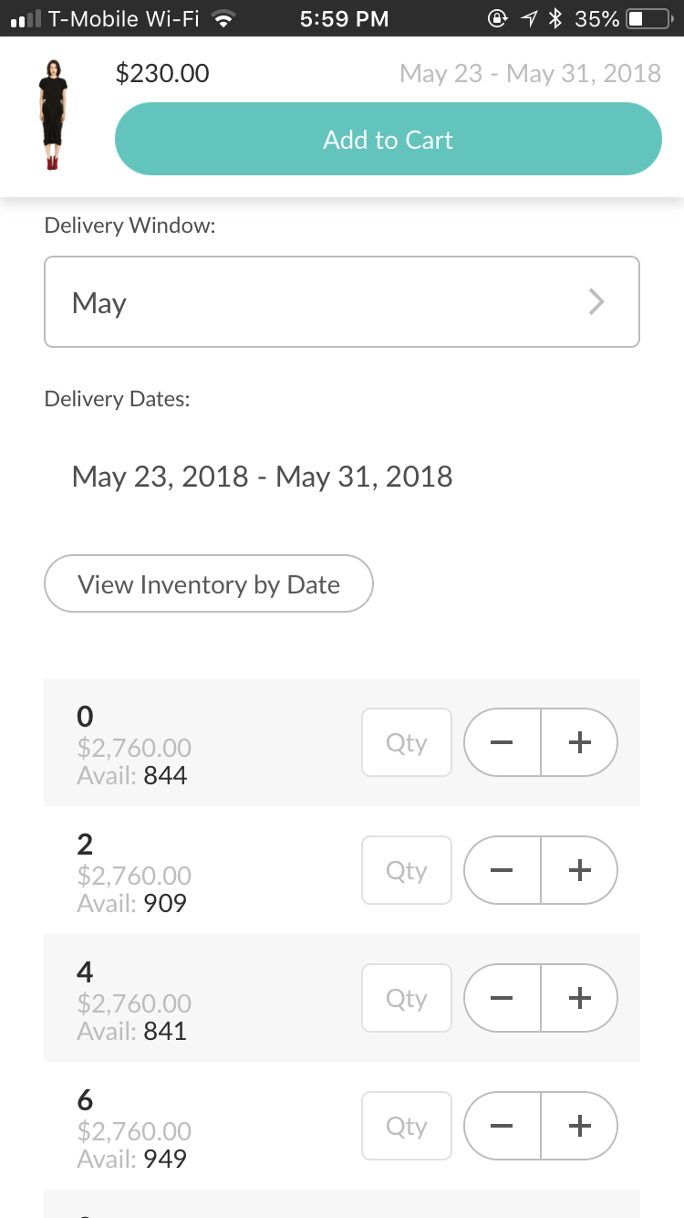 Enter quantities and add to cart screen 1.