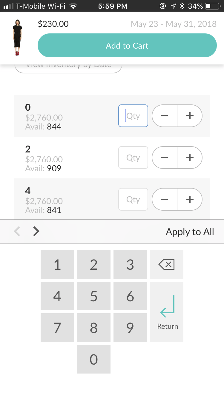 Enter quantities and add to cart screen 2.