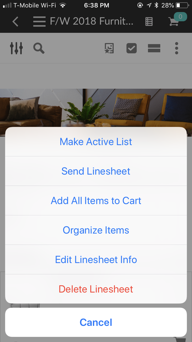 Browse linesheets screen 3.
