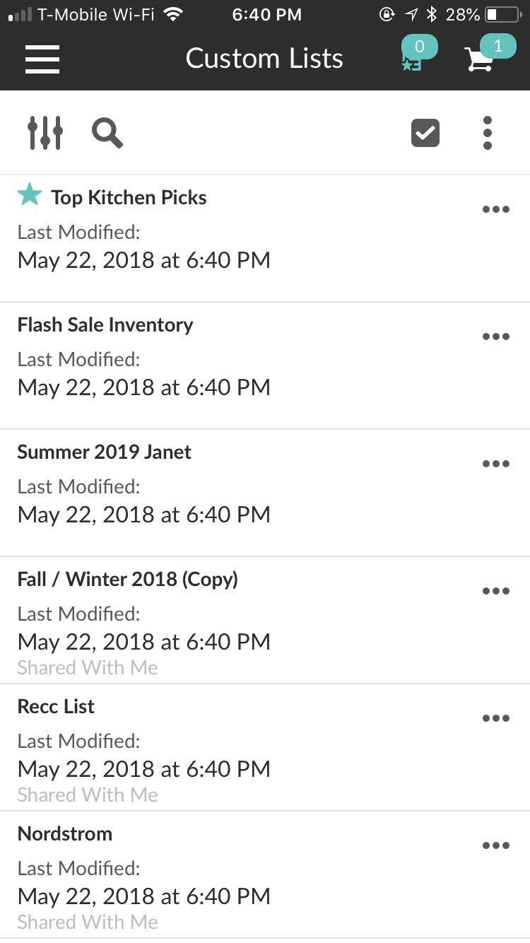 Custom lists screen 1.