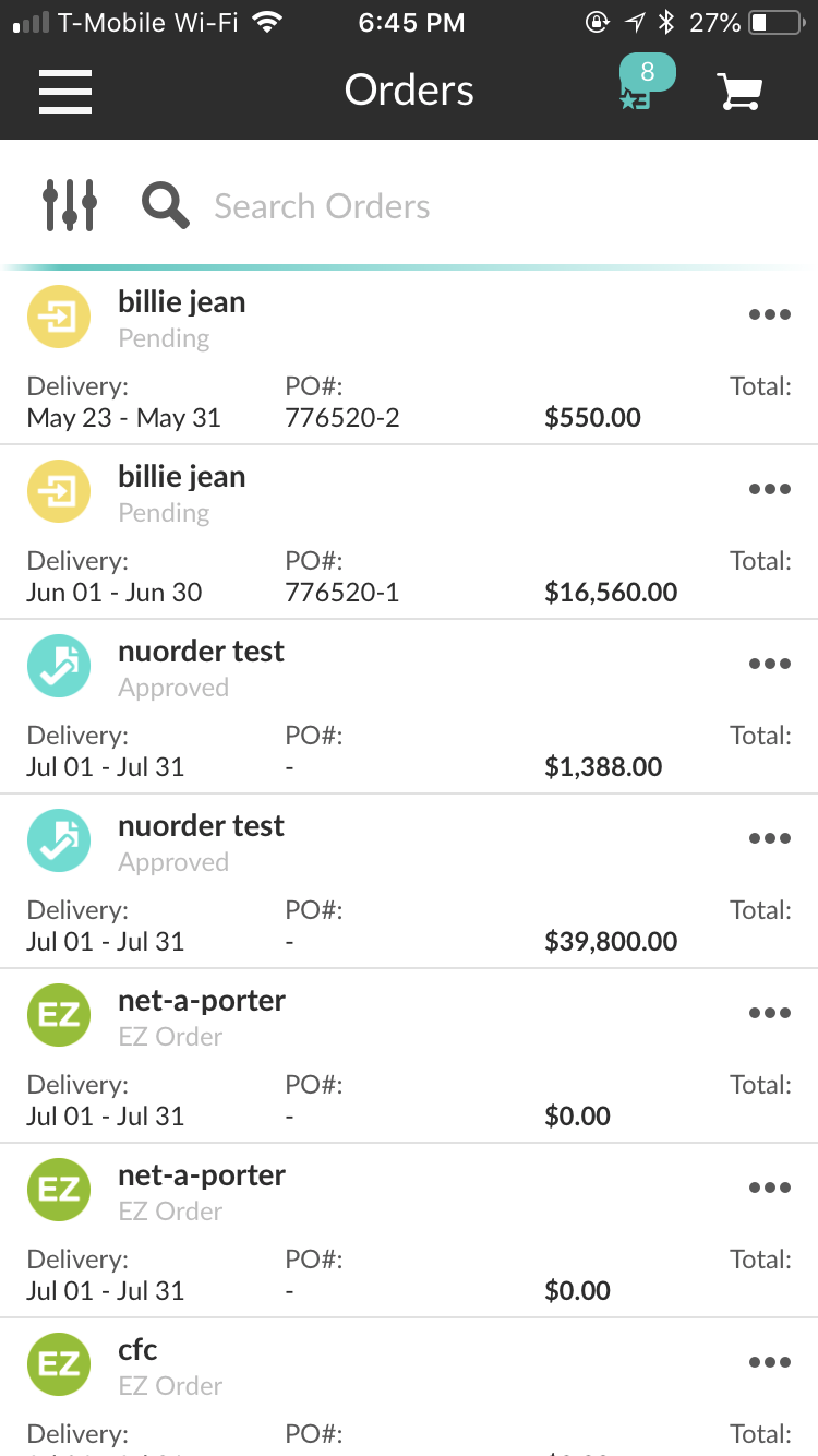 Orders screen 1.