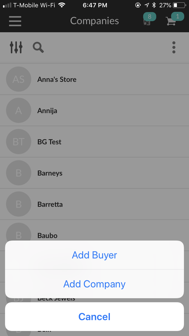 Contacts screen 2.