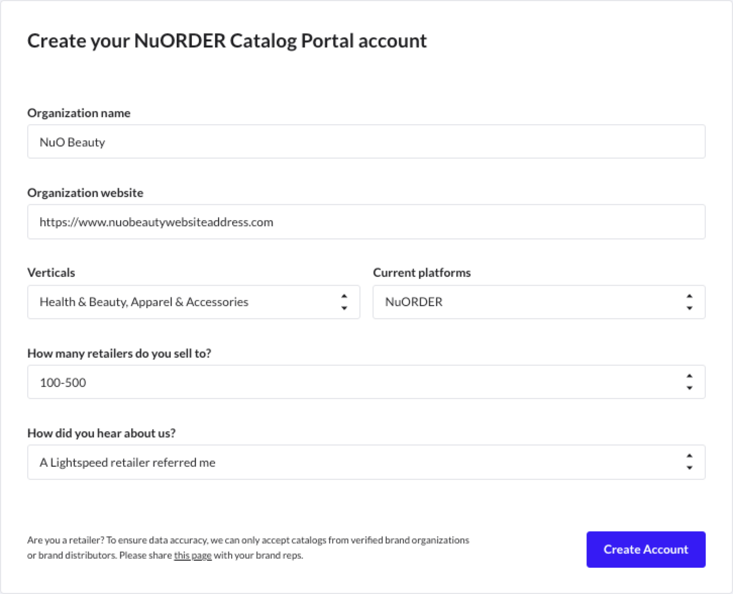 Image of screen where you can enter brand details.