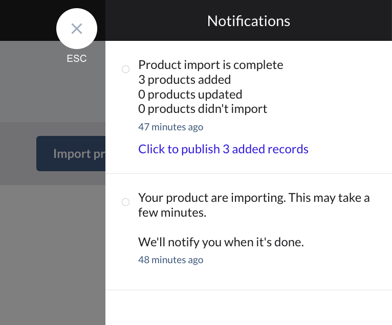 Image of import complete notification.