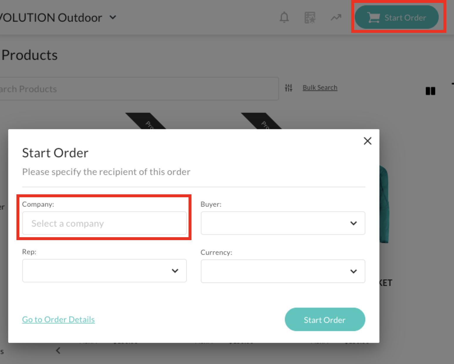 Image of Start Order options.